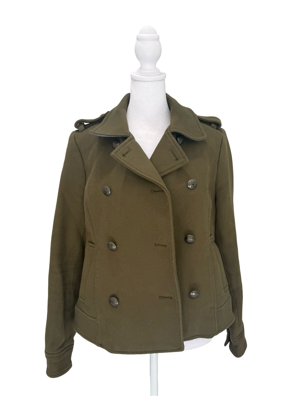 Banana Republic Petite Small Olive Green Double-Breasted Military Peacoat Jacket - Picture 4 of 10